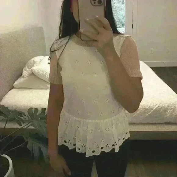 J.Crew Embroidered Front Shirt Sleeve Sweater Top - Picture 5 of 13